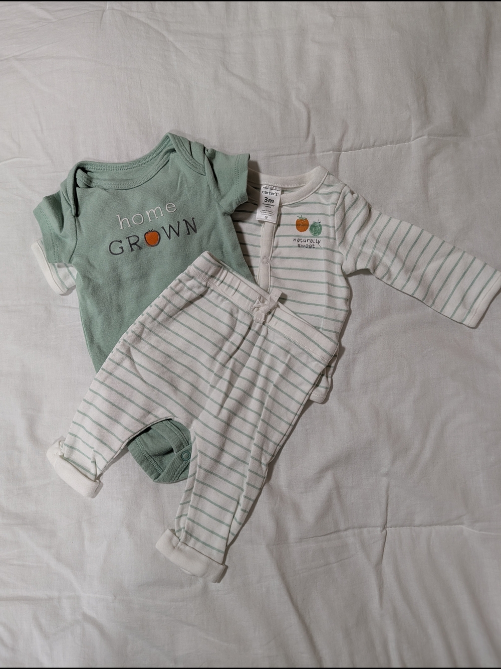 Carter's Sage Green "Home Grown" Bodysuit with White & Sage Striped Pant Set